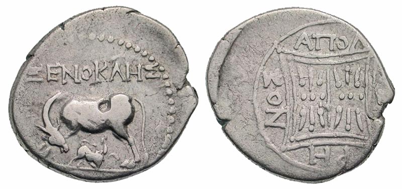 Illyria, Apollonia. Ca. 250-200 B.C. AR drachm. Zenokles and Chaieno, magistrates. 