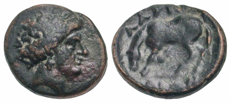 Thessaly, Larissa. Ca. 380-337 B.C. AE dichalkon. Ex BCD collection with his round tag. 