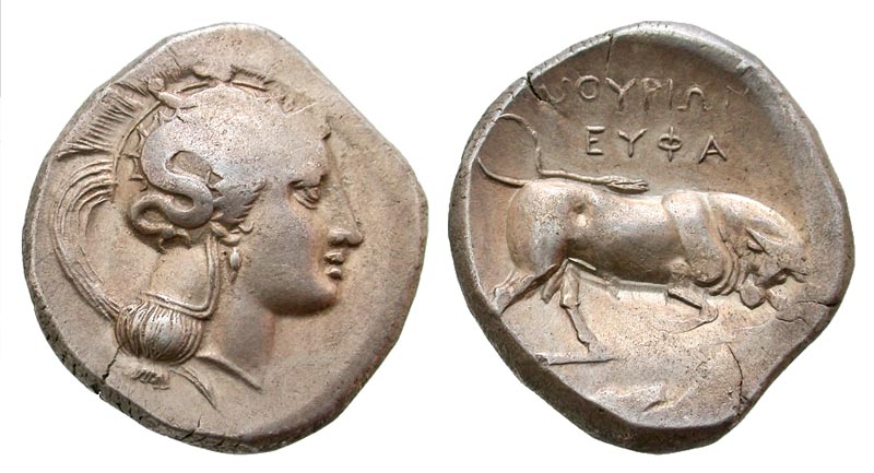 Lucania, Thourion. ca. 400-350 B.C. AR distater.