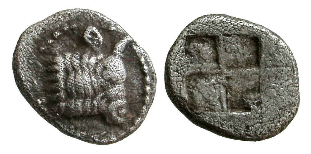 Macedon, Akanthos. ca. 470-390 B.C. AR hemiobol.