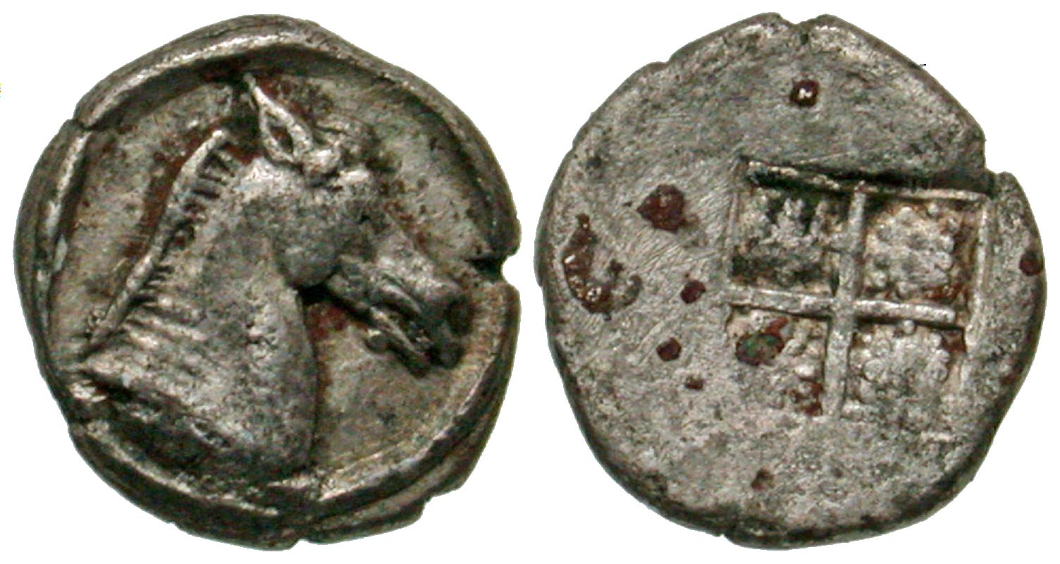 Macedonian Kingdom. Alexander I. 498-454 B.C. AR hemiobol. From the D. Hay Collection.