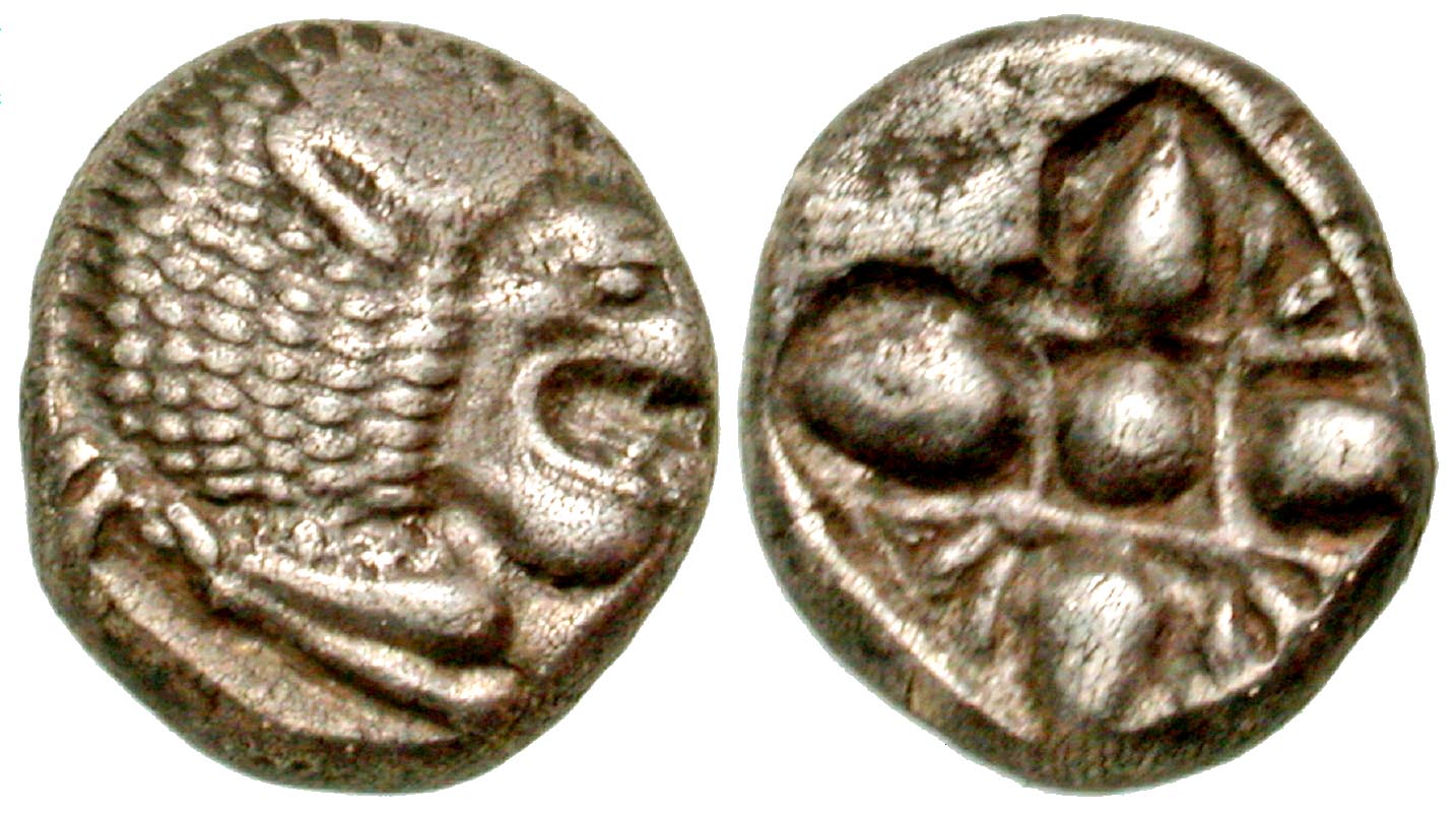Ionia, Miletos. civic issue. Ca. 525 B.C. AR  diobol  or 1/12 Stater. 