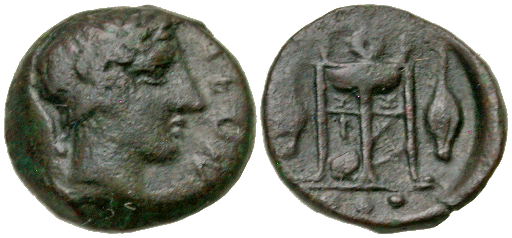 Sicily, Leontinoi. Ca. 405-402 B.C. AE tetras. 