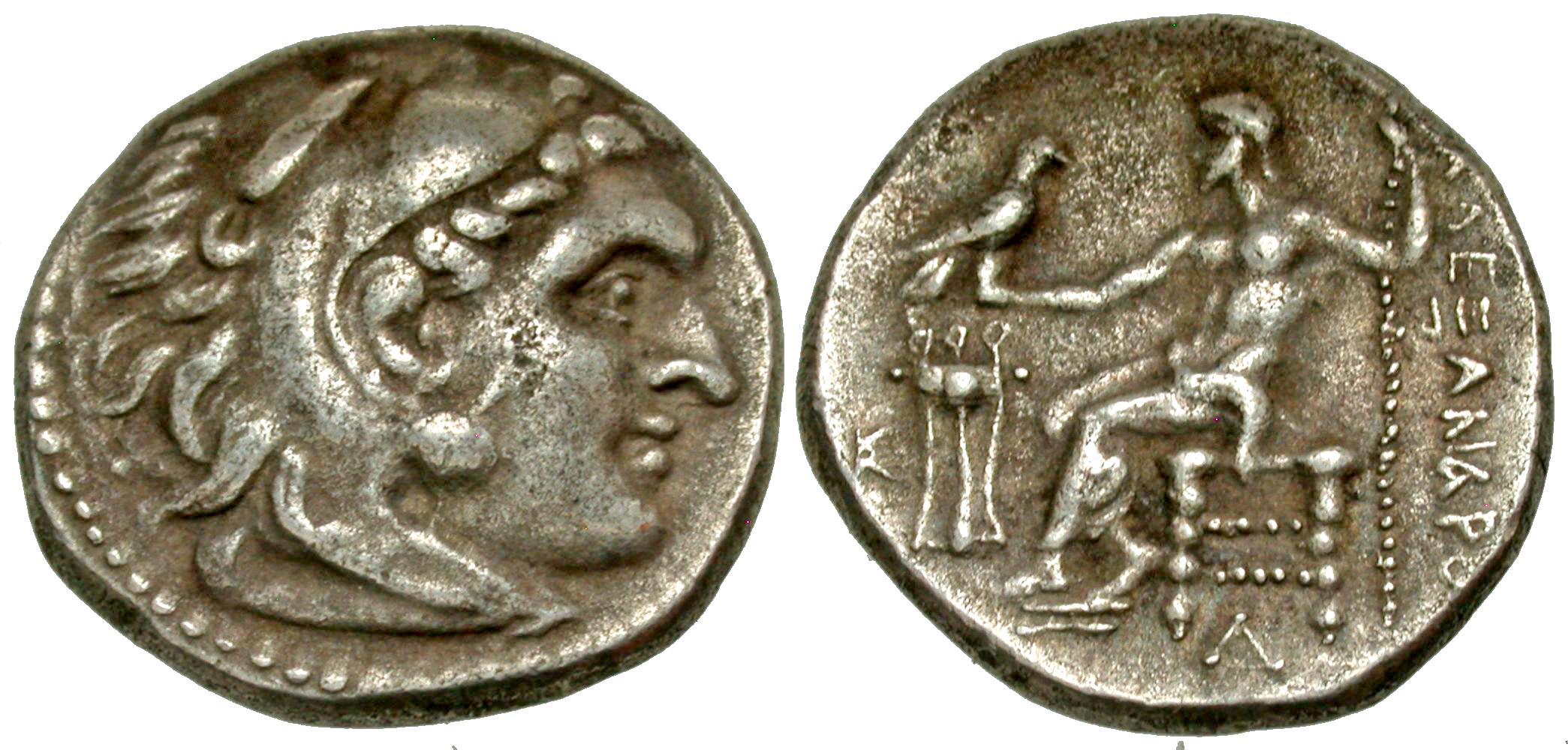 Macedonian Kingdom. Alexander III the Great. 336-323 B.C. AR drachm. Kolophon mint, struck ca. 322-319 B.C. Rare and unpublished variety. 