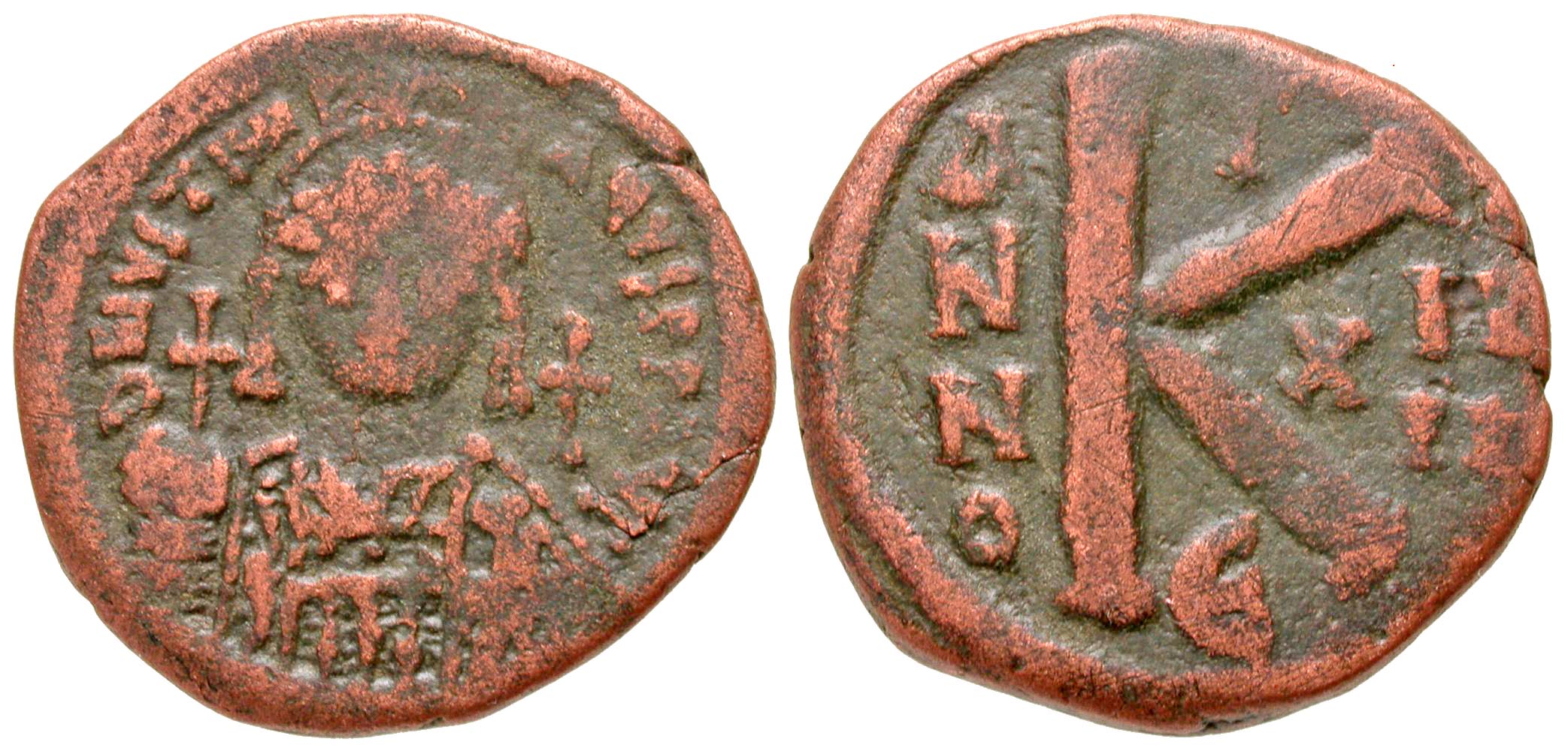 Justinian I. 527-565. AE Half Follis. Constantinople Mint, Struck 540/1 ...