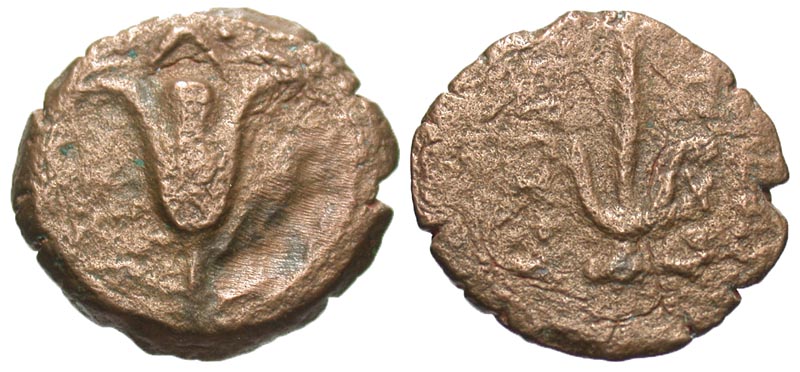 Seleukid Kingdom. Antiochos VII Euergetes. 138-129 B.C. Æ prutah. Hasmonean issue under John Hyrcanus I. Jerusalem mint, Dated 181 = 132/1 B.C.