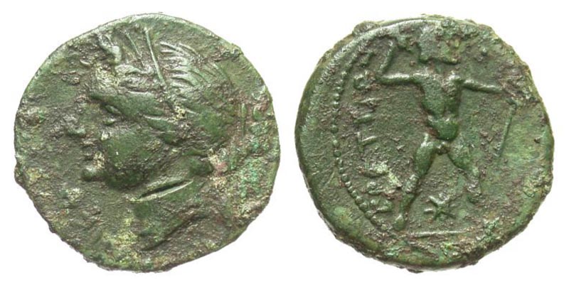 Bruttium, The Bretti. Ca. 214-211 B.C. Æ half triobol. Fourth coinage. 