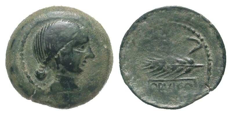 Iberia, Obulco. Late 3rd century B.C. Æ double unit. Scarce type. 