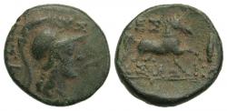 Thessaly, Thessalian League. Ca.196-27 B.C. AE dichalkon. Nyssandros, magistrate.
