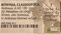 Bithynia, Bithynium (Claudiopolis). Antinoüs. favorite of Hadrian, died AD 130. AE medallion. NGC Certified F. Rare.