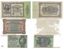 Lot of 7 German Notes, Larger Denominations, 1920's.